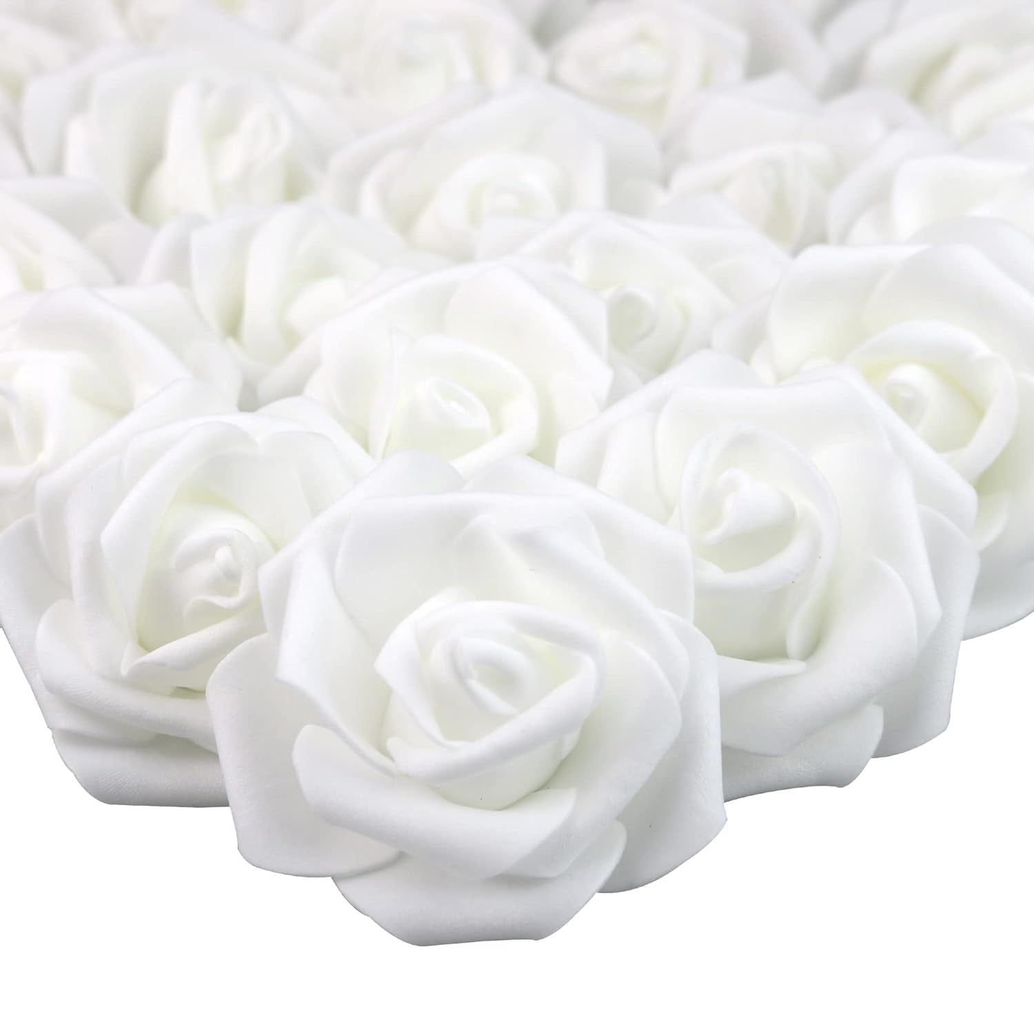 3 X 1.6 X 3 Inches 100Pcs Diy Real Touch 3D Artificial Foam Rose Head Without Stem For Wedding Party Home Decoration (White)