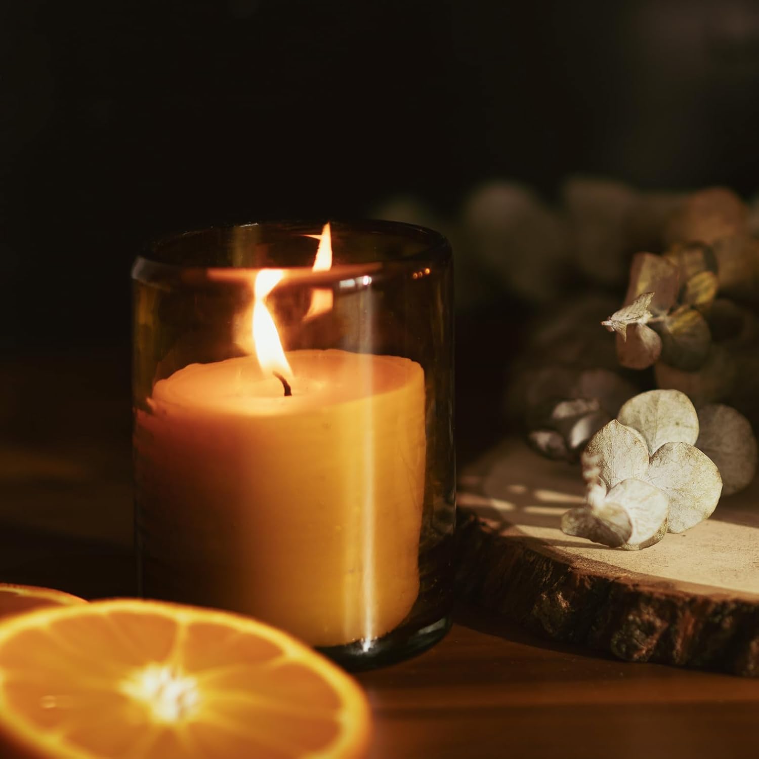 Large 3-Wick Candle, 100% Pure Beeswax With Eucalyptus & Orange Essential Oils, Amber Glass, Soy Free, Clean Burning Candle Wax, Long Lasting, Home Decor, American Made, 8 Oz, 1 Count