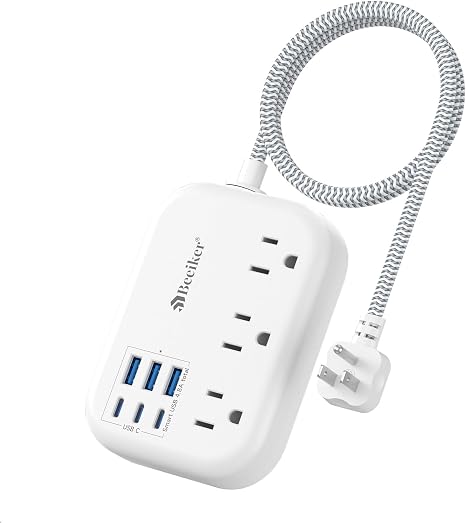 2FT Travel Power Strip 3 Outlets 6 USB Ports 3 USB C 24W Flat Plug