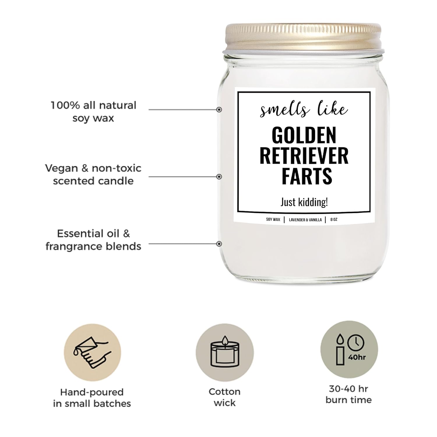 You Nique Designs Smells Like Golden Retriever Farts 8Oz Soy Candle - Dog Farts Candle Gifts For Golden Retriever Lovers - Funny Gifts For Women, Men, Dog Lovers (Lavender & Vanilla)
