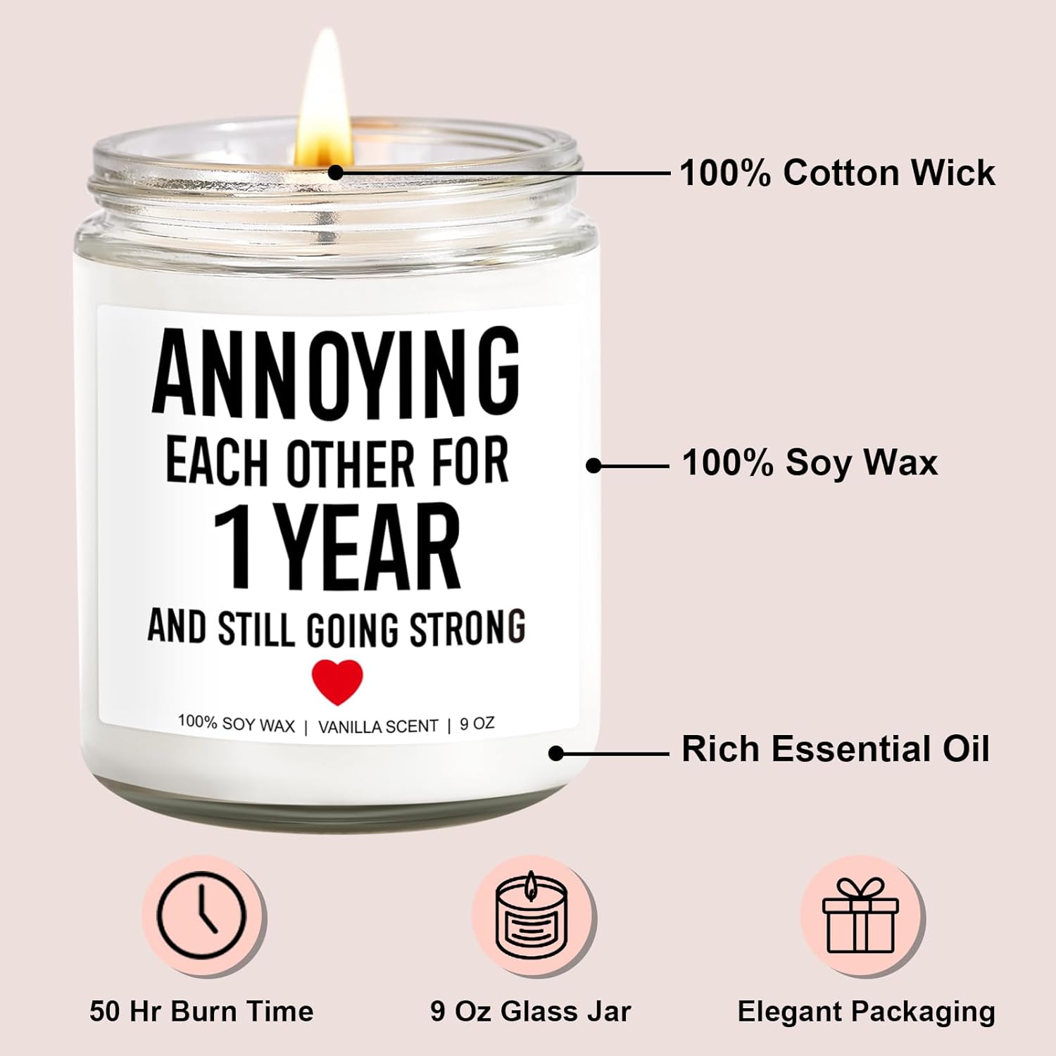 Candle, 1 Year Anniversary, Gifts For Boyfriend, Girlfriend, Husband, Wife, Him, Her, First Anniversary, Gifts For Couple, Men, Women, 1St Year Wedding Anniv. Paper Presents Or Decorations