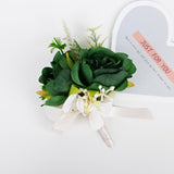 Wrist Corsage And Boutonniere Set Artificial Flowers Accessories For Groom Bride Groomsmen Bridesmaids Wedding Party Prom Suit - Dark Green 2 Pieces