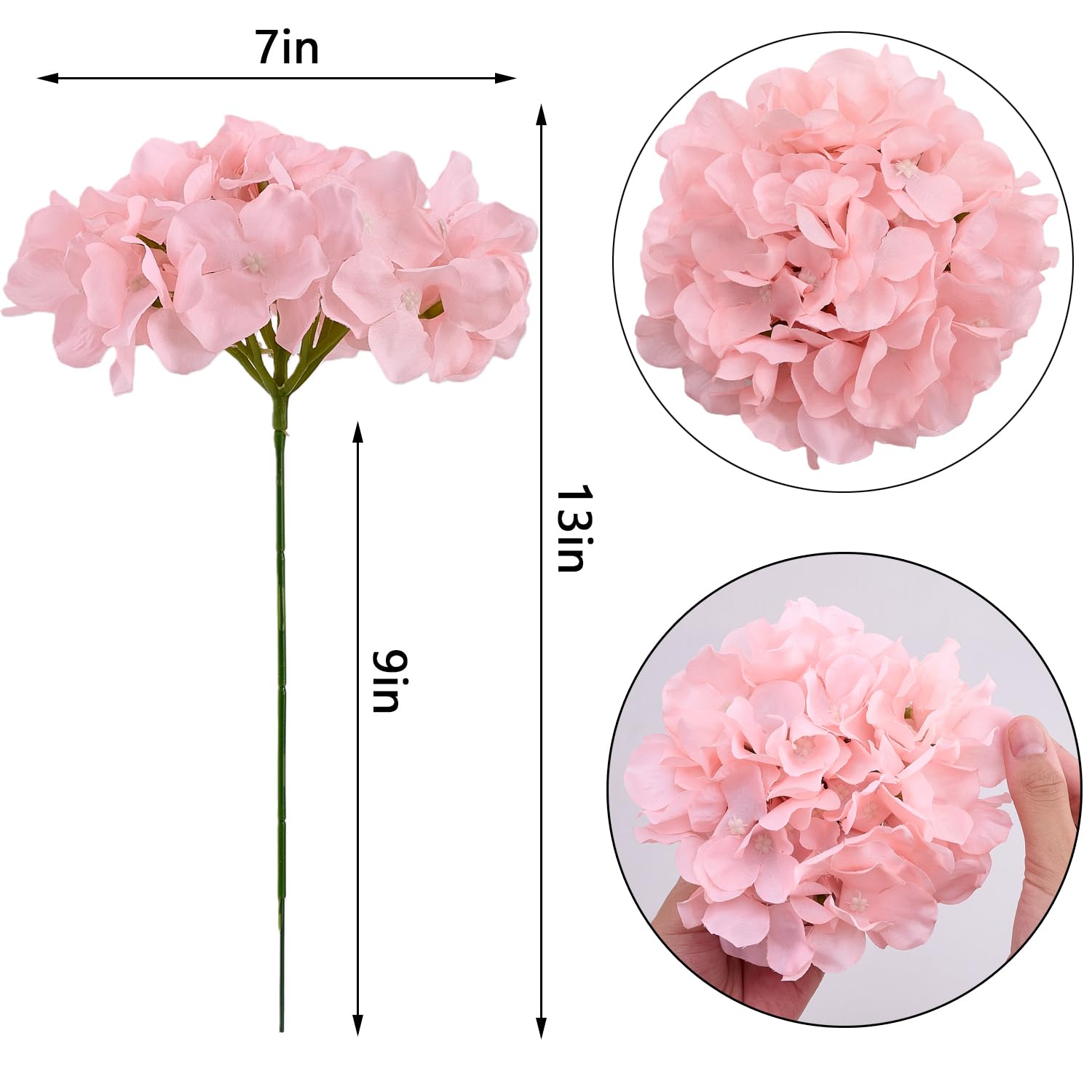 10Pcs Artificial Hydrangea Flowers Blush Heads Fake Hydrangea Silk Flowers For Wedding Centerpieces Bouquets Diy Floral Decor Home Decoration With Stems(Vase Not Included)