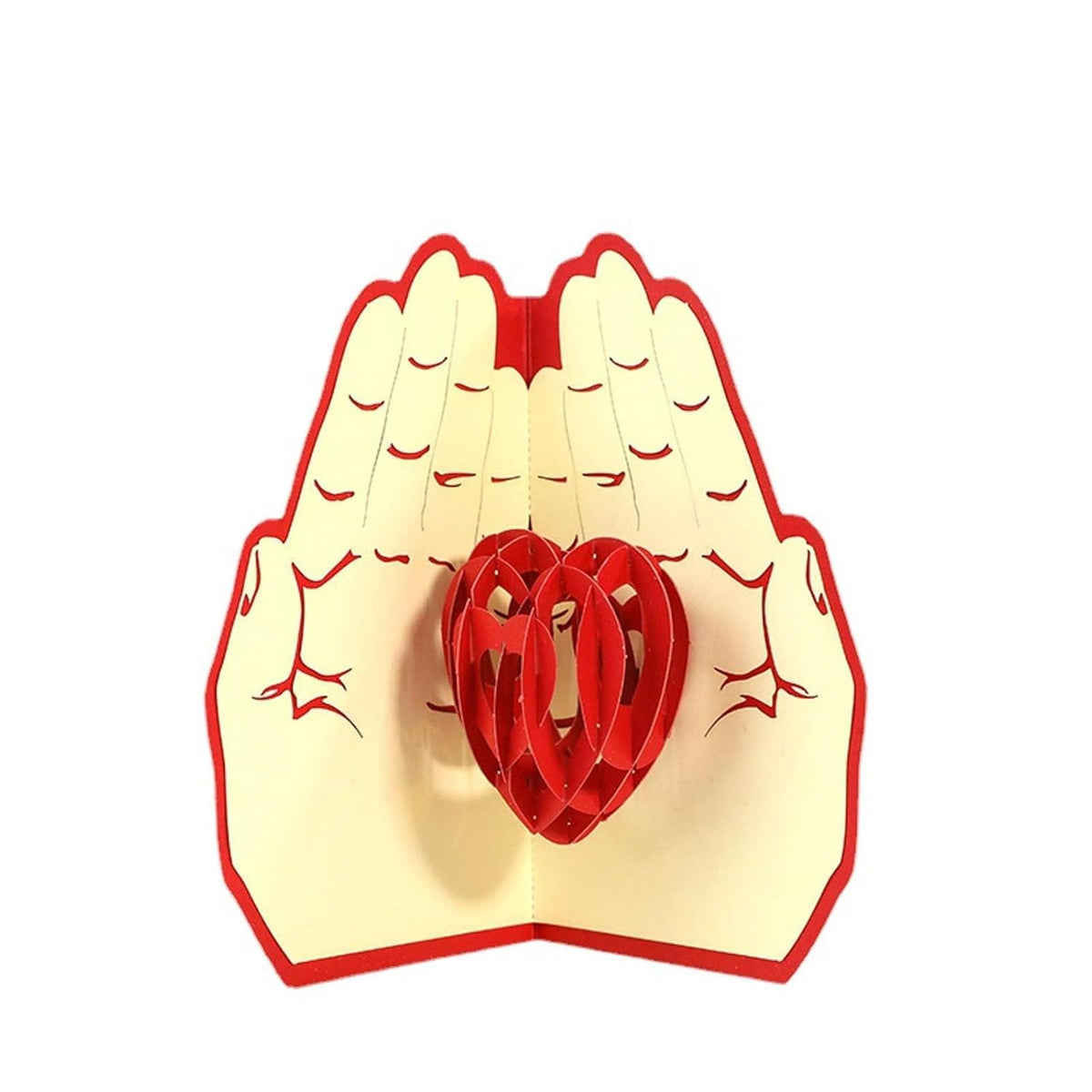 Mother'S Day Card 3D Pop Up With Hands Holding Heart - Luxury Unique Handmade Greeting Card For Mom, Grandma, Stepmom, Wife- Red Heart Shape Touching Keepsake Gift With Envelope & Poem Insert