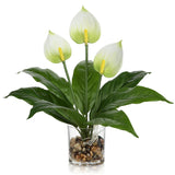 Fake Flowers In Vase 15.8" White Anthurium Artificial Flowers With Vase Tropical Flowers Artificial Realistic Faux Flower Glass Silk Flower Arrangements For Home Bathroom Kitchen Table Centerpiece