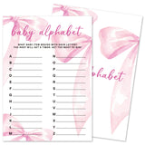 Baby Alphabet Game Cards For Baby Shower Games Activity, 30 Pink Bow Baby Shower Game Cards, Gender Reveal Party Games Supplies & Activities -P05