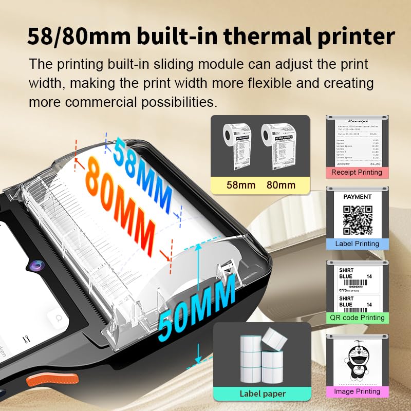 Pos Pda Receipt/Label Printer, Android 14 Handheld Pos Printer 3Gb+32Gb With 2D Barcode Scanner With Nfc Reader,Wifi/Gps/Bt/5G Full Network Connection 6.5" Touchscreen 80Mm/58Mm Label Printing