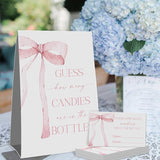 Guess How Many Candies Sign(1 Standing Sign-50 Guessing Cards) Pink Bow Theme Party Activities Game Cards Kit For Baby Showers, Newborn Parties, Bridal Shower, Engagement, Wedding Shower, Birthdays-37