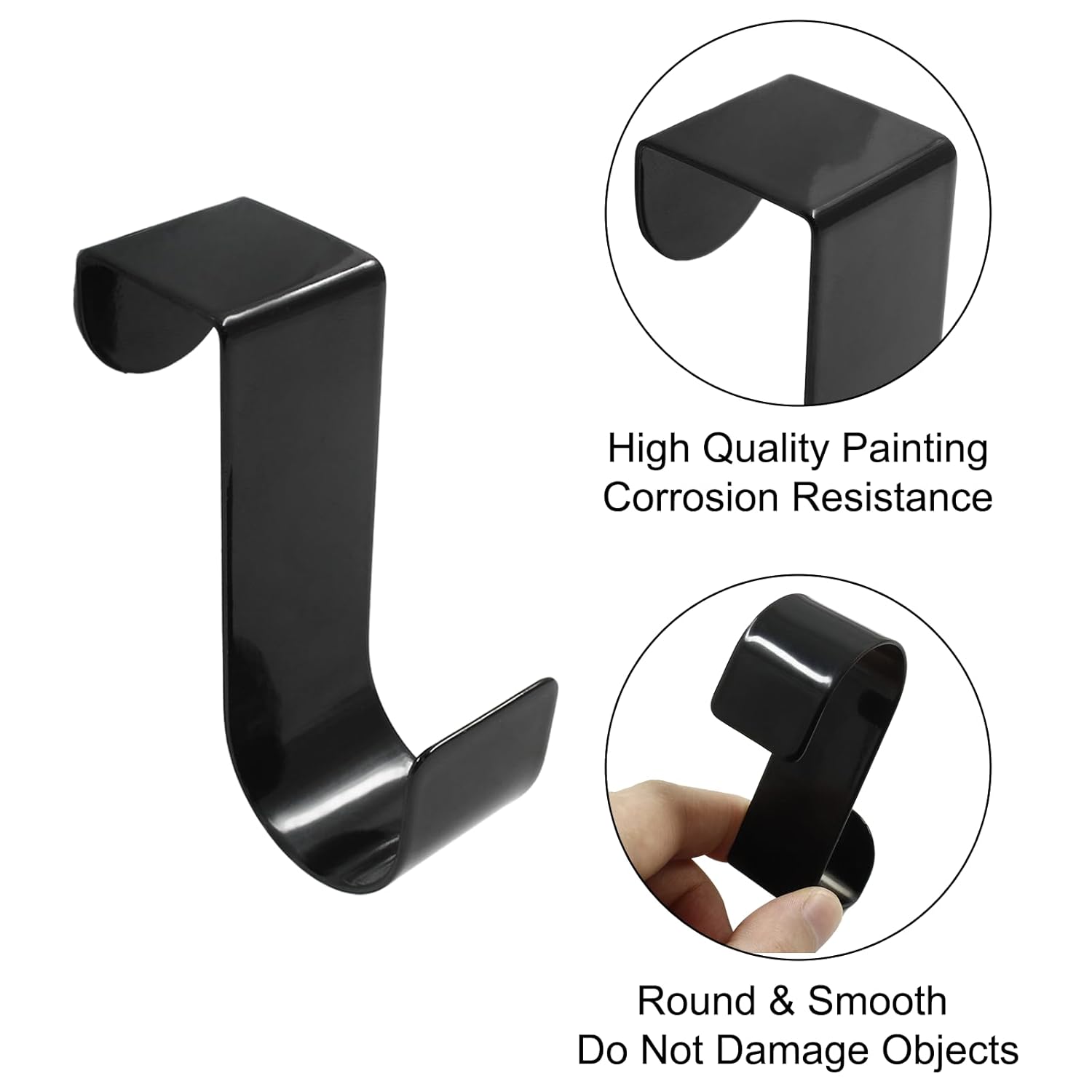 6 Pack Over The Cabinet Door Hook, Metal Single Over Door Hooks Hanger Hook For Hanging Stocking Clothes Towels (Black)