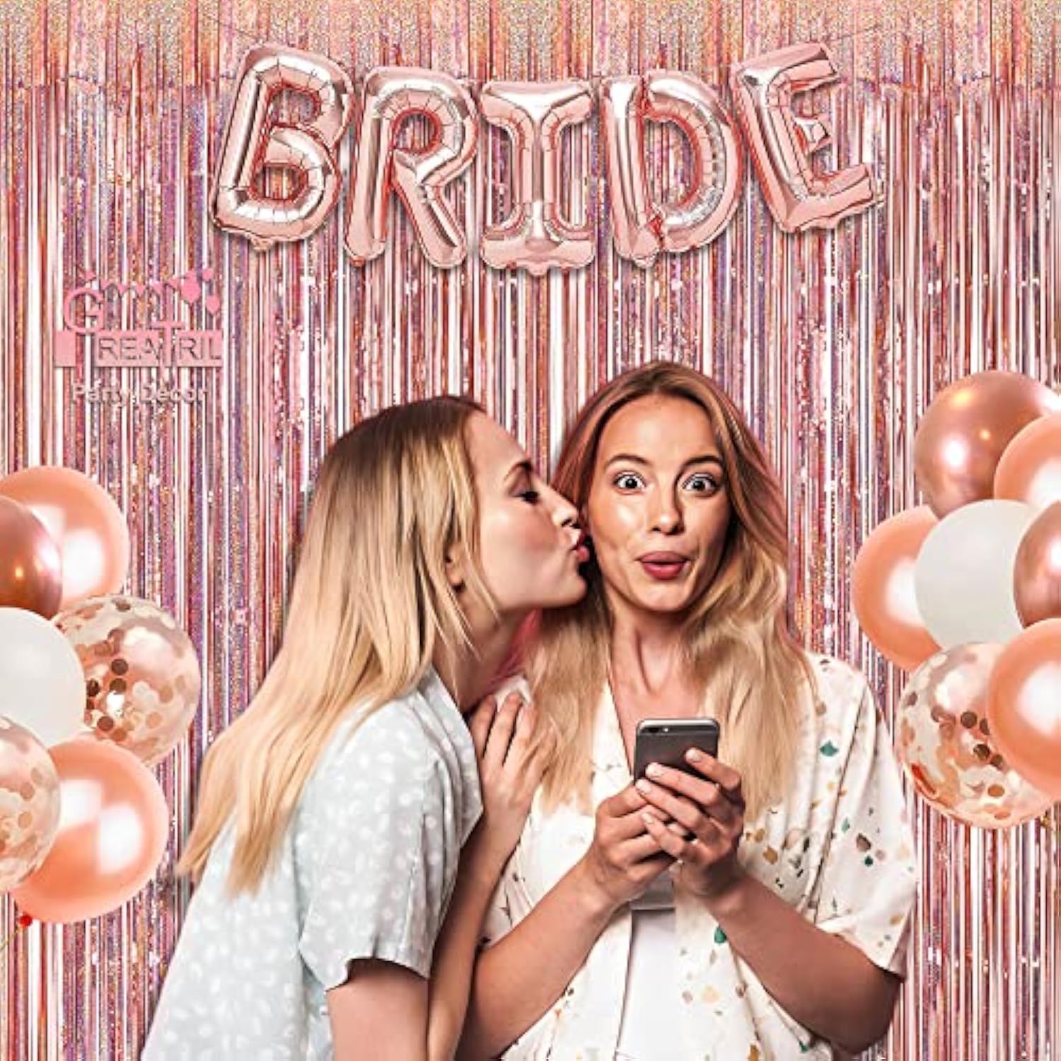 Rose Gold Tinsel Curtain Foil Fringe Party Backdrop 2Pc Bachelorette Decor