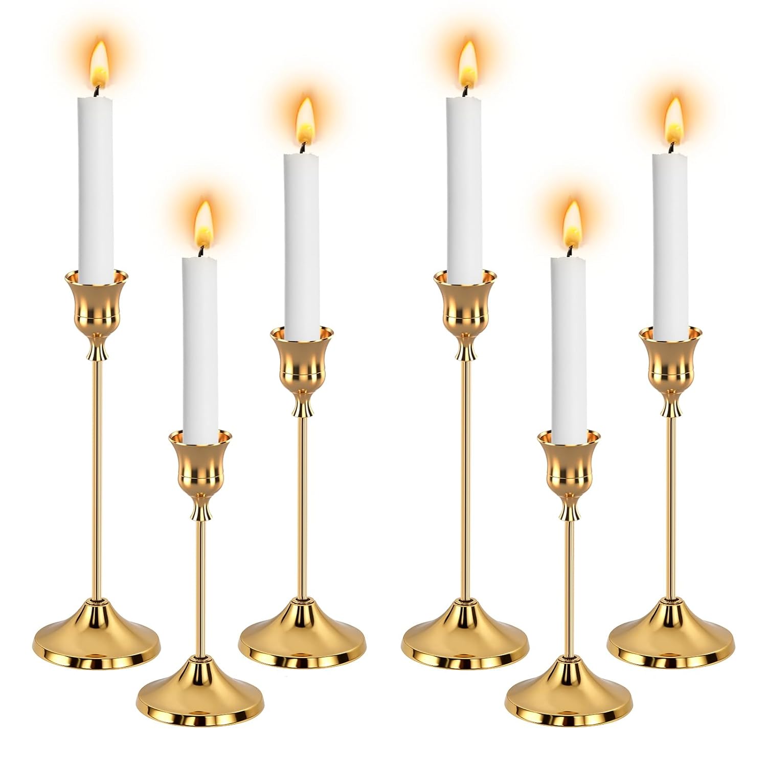 6Pcs Gold Candle Holders, Candlestick Holders Taper Candle Holders For Pillar Candles Sticks Holder Decor Halloween Christmas Decorations Candle Candelabros Para Centros De Mesa (Gold)