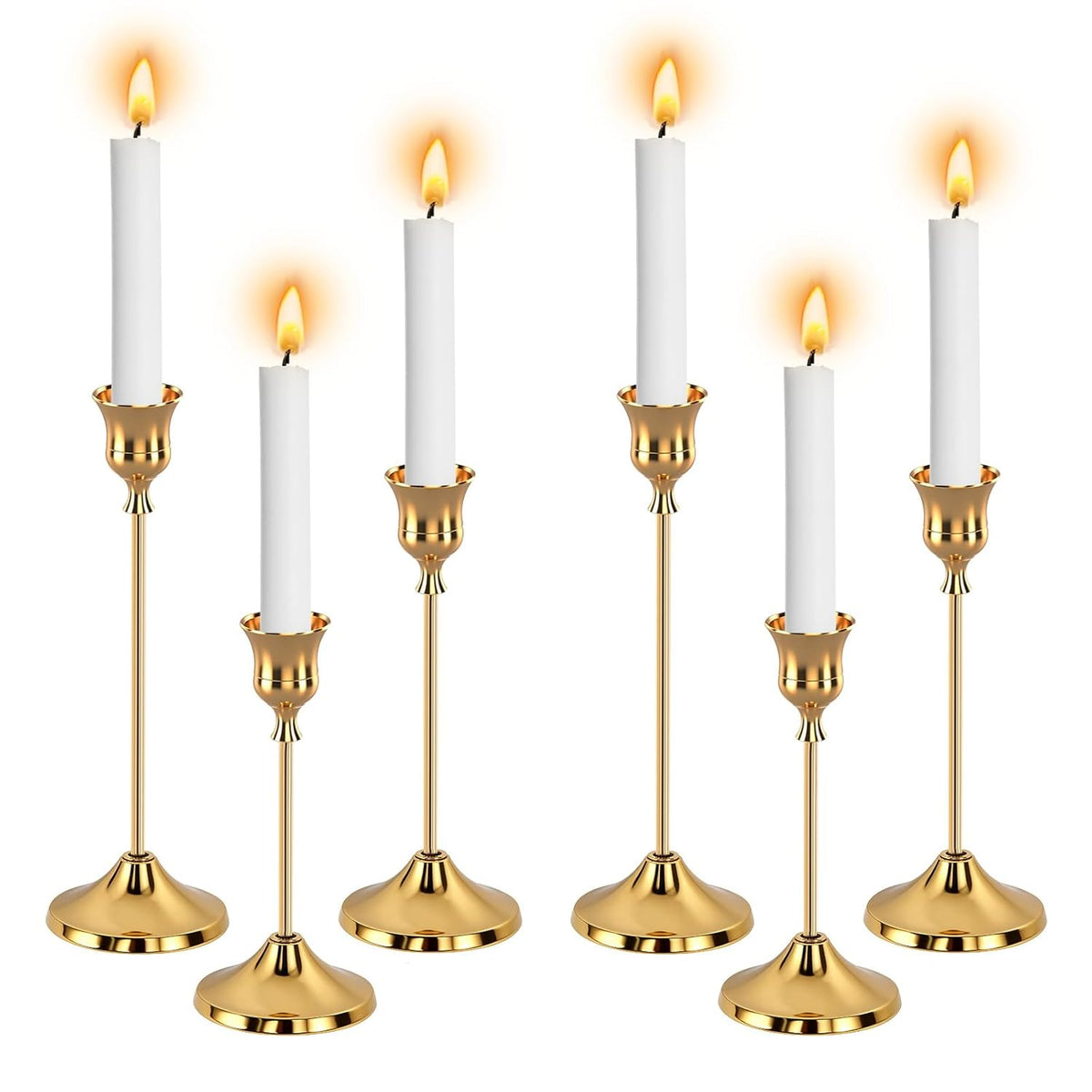 6Pcs Gold Candle Holders, Candlestick Holders Taper Candle Holders For Pillar Candles Sticks Holder Decor Halloween Christmas Decorations Candle Candelabros Para Centros De Mesa (Gold)