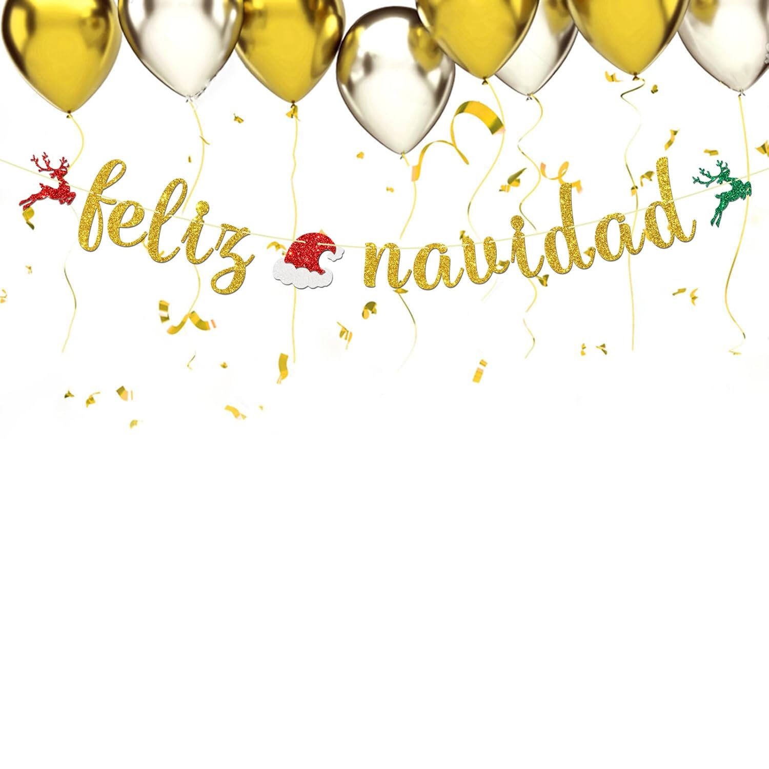 Feliz Navidad Banner - Spanish Merry Christmas Party Decor - Mexican New Year Banner, Mexican Winter Holiday Christmas Party Decorations, Gold Glitter