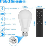 A19 LED Light Bulb 9W 60W Equivalent 800LM Remote Control Dimmable E26 Warm to Cool White