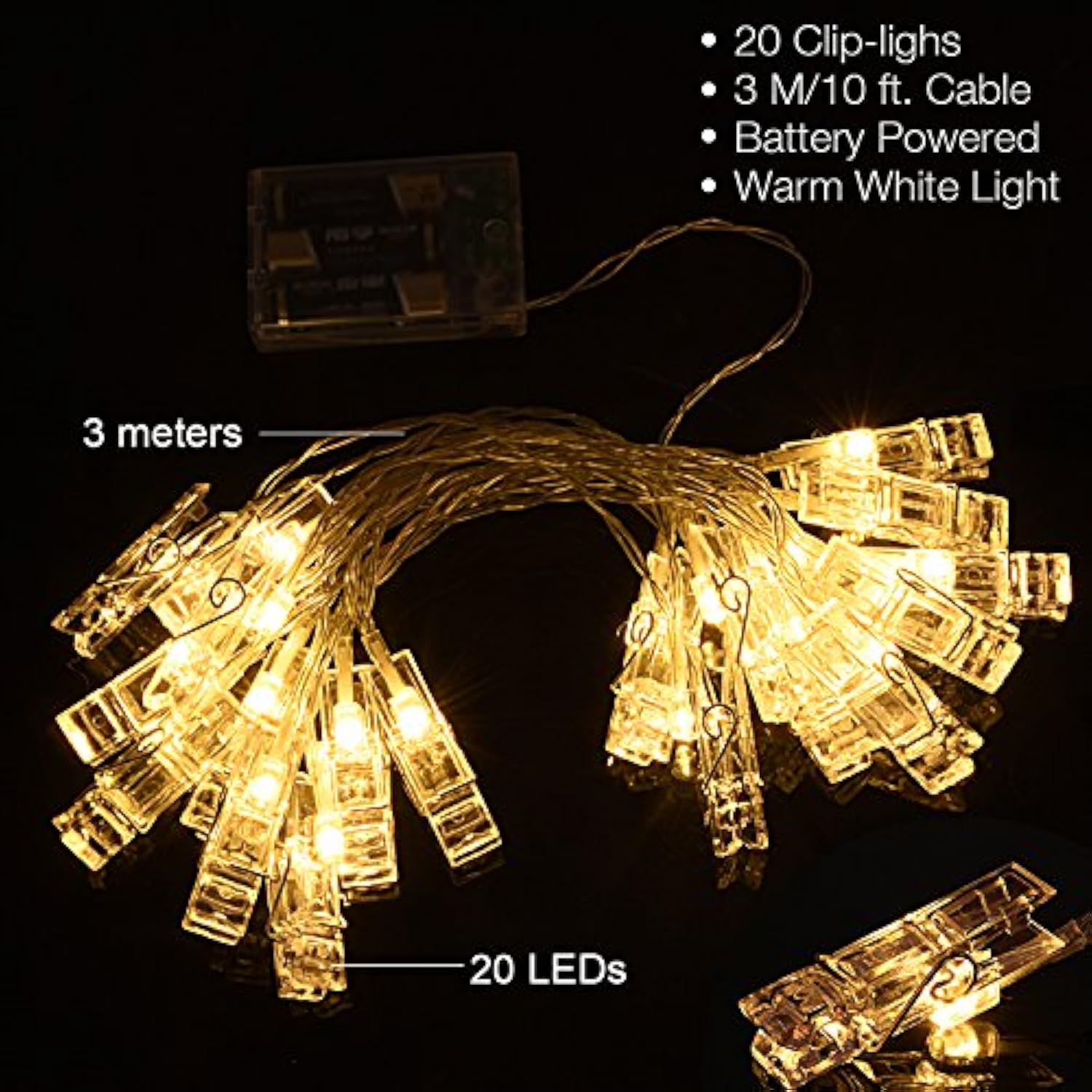 Photos Clips String Lights 20 Led Battery Operated Fairy String Lights For Bedroom Hanging Photos, Room Decor For Teen G