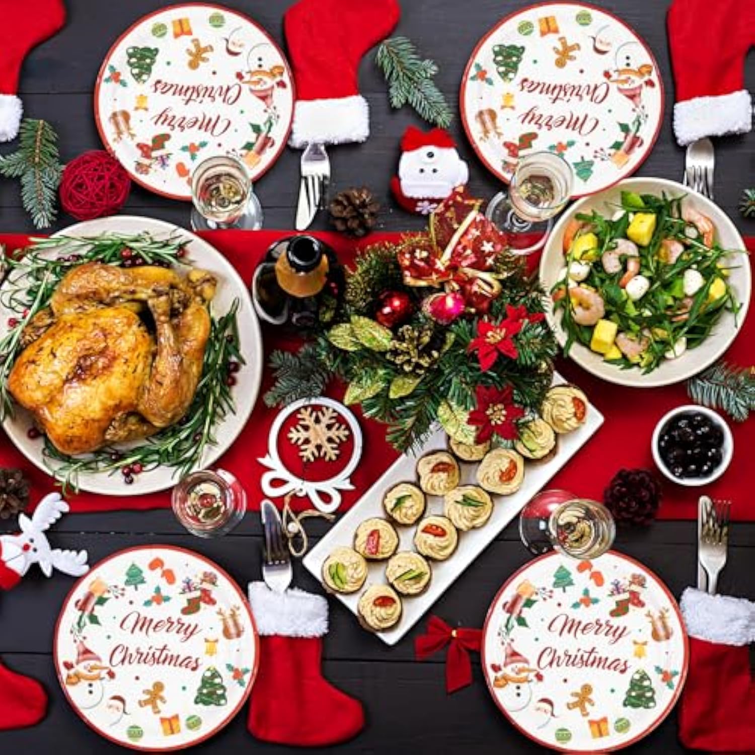 40Pcs Merry Christmas Paper Plates And Napkins - 9Inch Dessert Plate For Cake Salad Fruit Pizza,Disposable Decoration Supplies For Christmas Birthday Party, Serve 20 Guests