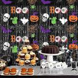 2 Pack Scary Black Halloween Foil Fringe Curtains 3.3x6.6ft Party Photo Backdrop