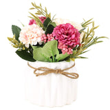 Artificial Hydrangea Bouquet With Small Ceramic Vase Fake Silk Variety Flower Balls Flowers Decoration For Table Home Party Office Wedding (White)