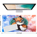 Watercolor Fox Customized Large Extended Gaming Mouse Pad With Stitched Edges And Non-Slip Rubber Base,Suitable For Office And Home Use,31.5X15.7 Inches