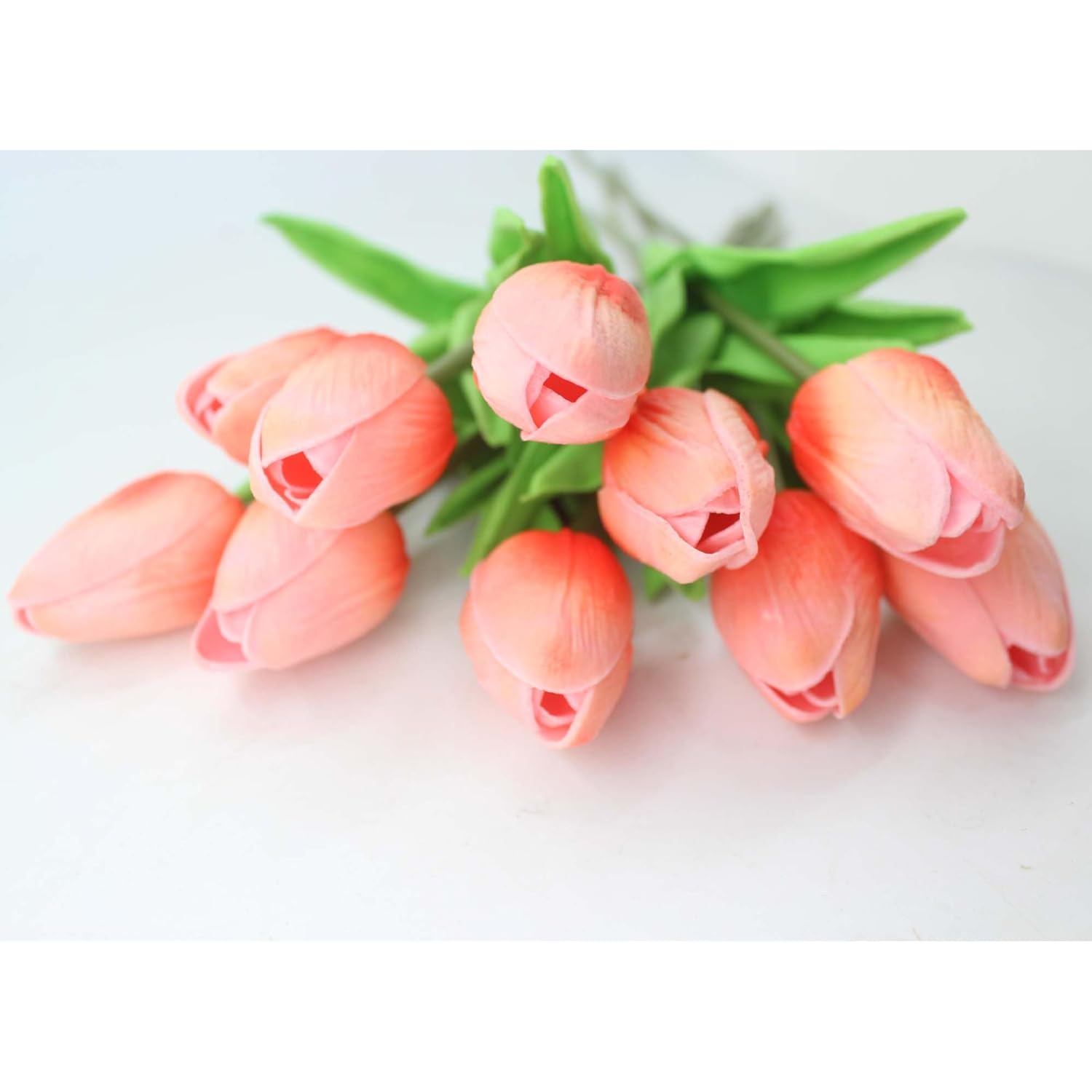 Artificial Flowers 10 Heads Mini Real Touch Artificial Tulip For Home Wedding Party Centerpiece Decoration (Grapefruit Pink)