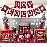 Hot Cocoa Bar Decoration Kit Snowflake Hot Cocoa Bar Banner Christmas Hot Chocolate Bar table signs Toppings Labels Cup Stickers for Winter Birthday Christmas, New Year Decoration