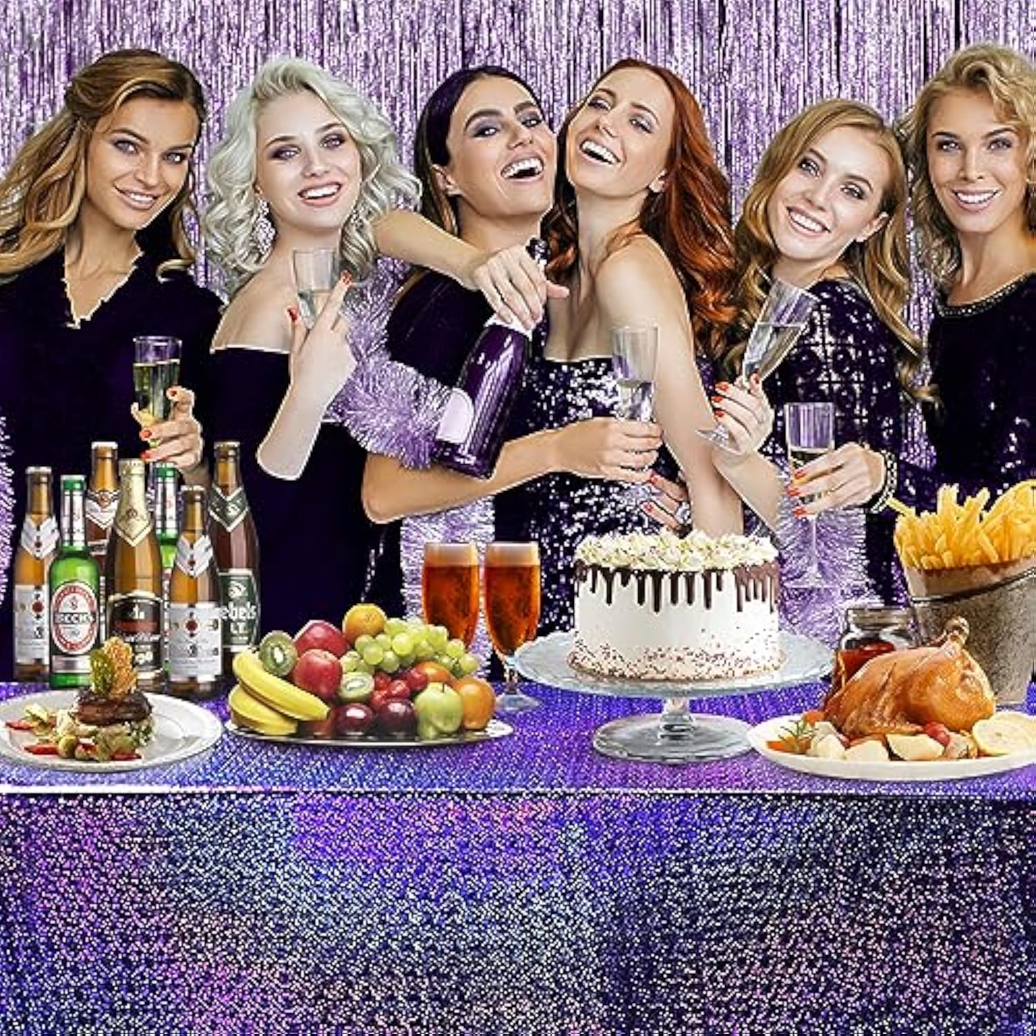 Silver Glitter Plastic Tablecloth Cover For Parties Iridescent Plastic Tablecloths Disposable Laser Rectangle Table Covers Foil Tablecloth Party Birthday Bridal Wedding Decoration (Silver, 2)