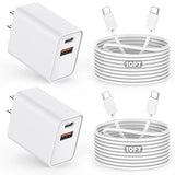 2 Pack 20W Dual Port USB C A Fast Charger with 10FT USB C to C Cable for iPhone