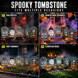 25” Halloween Tombstones Outdoor Decorations, 5 Pack Halloween Graveyard Headstone Decorations with 10 Bonus Metal Stakes for Outdoor Yard Lawn & Halloween Party Decor