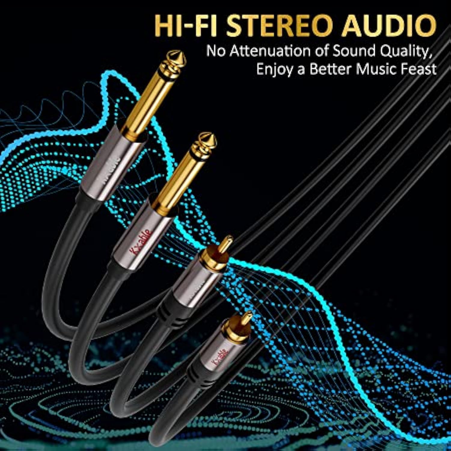 Rca To 1/4 Cable 4 Feet, Dual 1/4 Inch Ts To Double Rca Stereo Audio Interconn