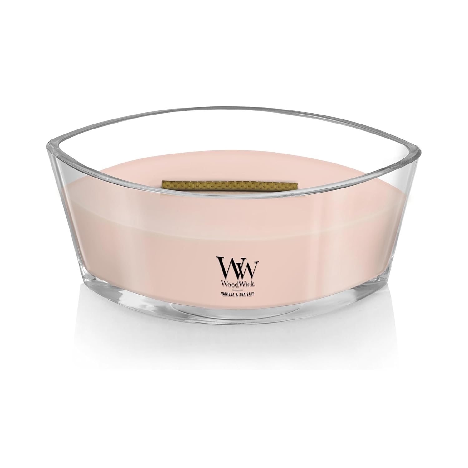 WoodWick Ellipse Scented Candle, Vanilla & Sea Salt Scent, Crackles as it Burns, Up to 50 Hours Burn Time, Premium Soy Blend, Perfect for Gifting, 16oz