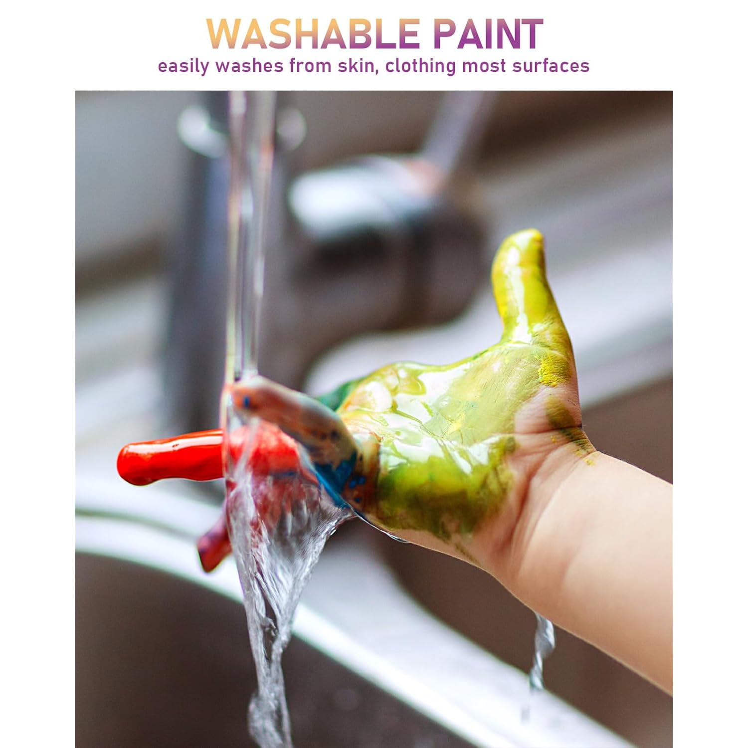 18 Colors Large Washable Paint Set For Kid (8.4Oz,250 Ml), Acrylic Bulk Paint Supplies Non Toxic Children Tempera Paint For Art, Craft Diy, Poster & Finger Paint, School, Home,Classroom, Party