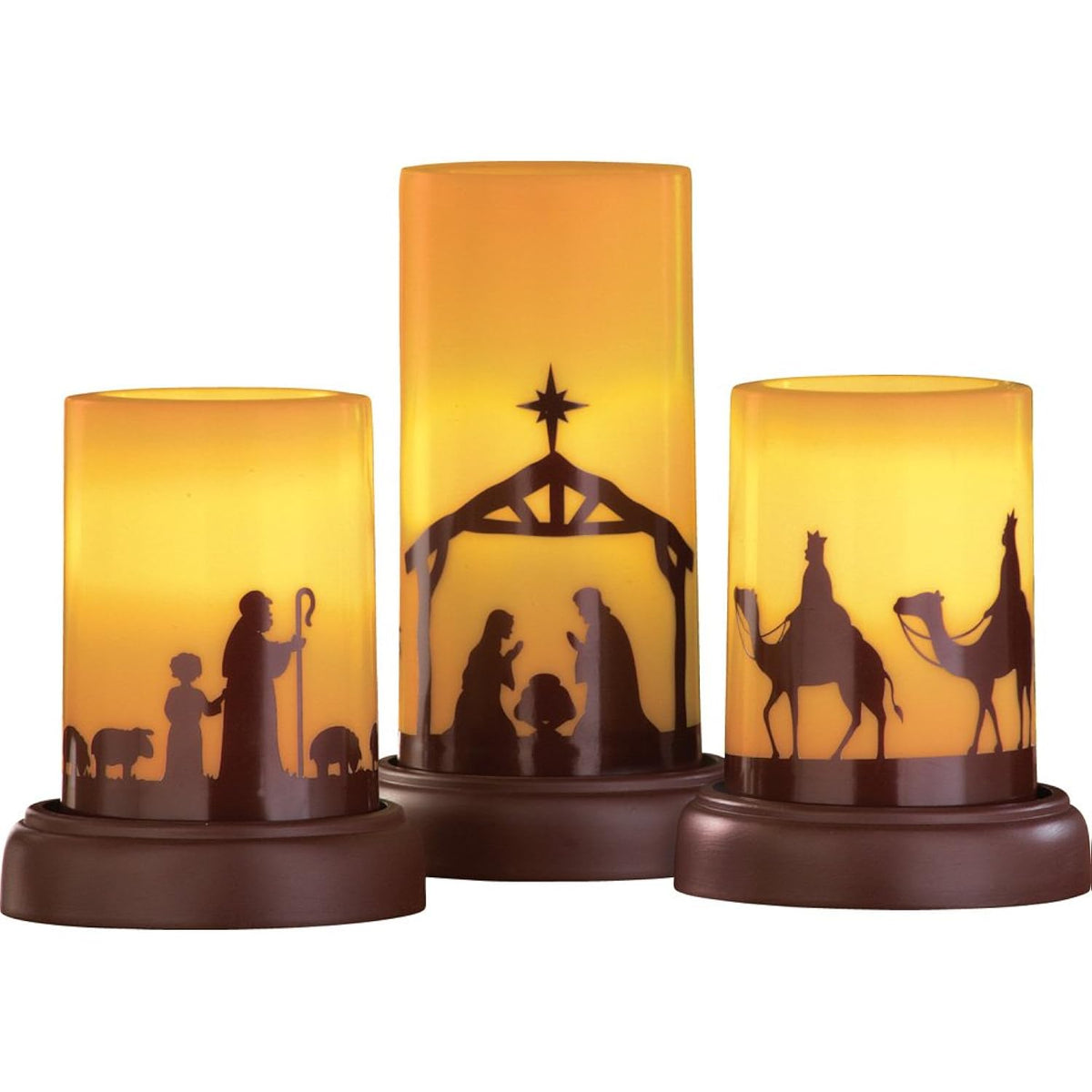 Led Flameless Christmas Nativity Scene Candles, Holiday Home Decor Accents - Set Of 3
