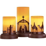 Led Flameless Christmas Nativity Scene Candles, Holiday Home Decor Accents - Set Of 3