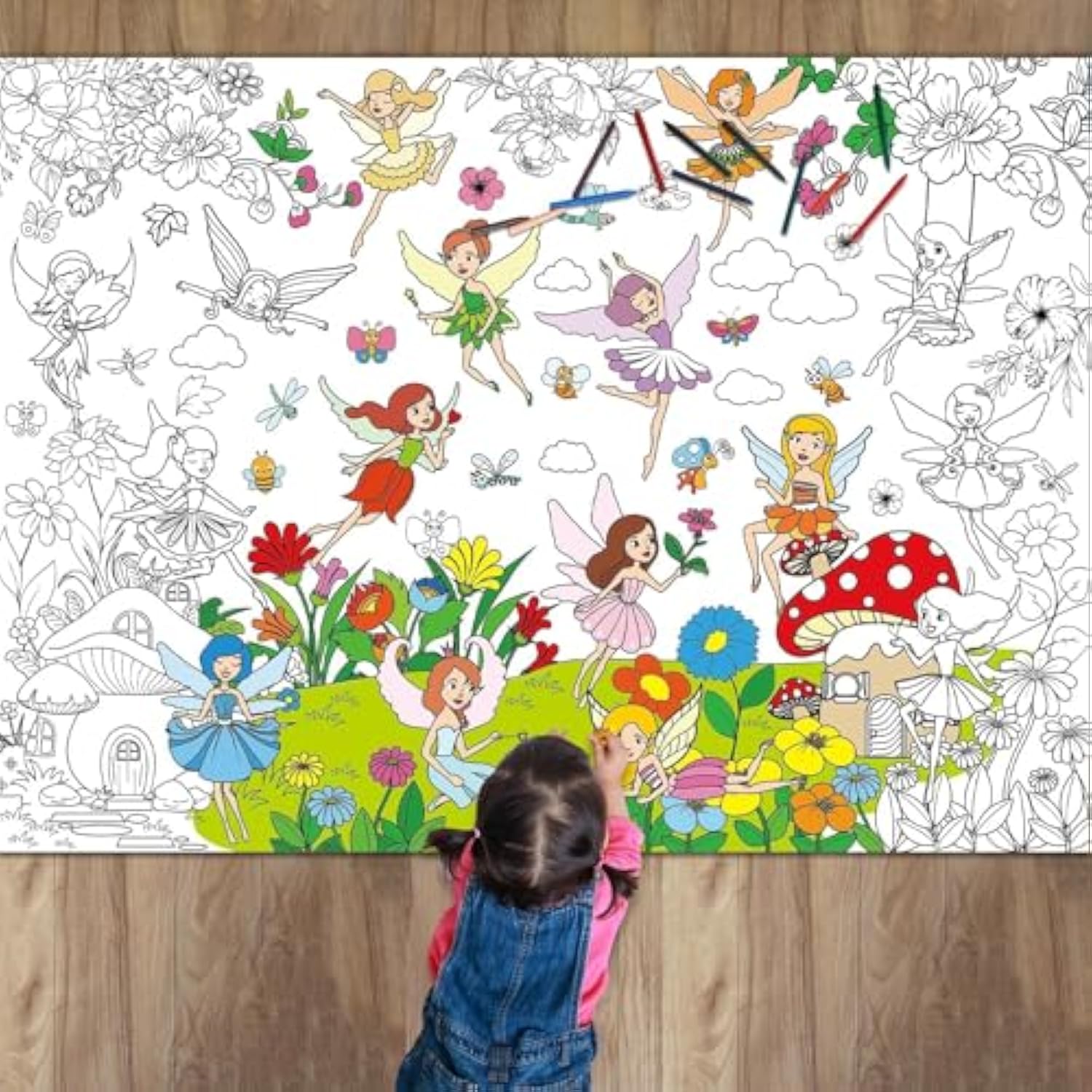 Fairy Garden Coloring Poster For Kids Giant Coloring Poster Large Fairy ...