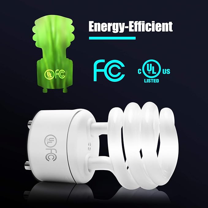 13W GU24 CFL Light Bulbs T2 Spiral 2700K Warm White 2-Prong Base Indoor Lighting 4 Pack