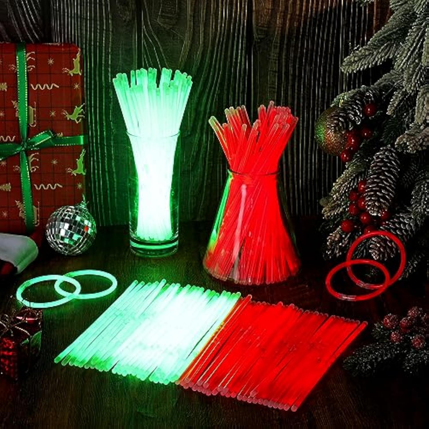 1000pcs Christmas Glow Sticks 8 Inch Red Green Light Up Party Favors Supplies