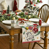Joy To The World Xmas Balls Christmas Table Runner, Pine Cone Winter Holiday Kitchen Dining Table Decoration For Home Party Decor 13 X 72 Inch