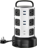 Tower Surge Protector Power Strip 12 Outlets 6 USB Ports 2 USB C 6.5FT Retractable Extension Cord 1050J