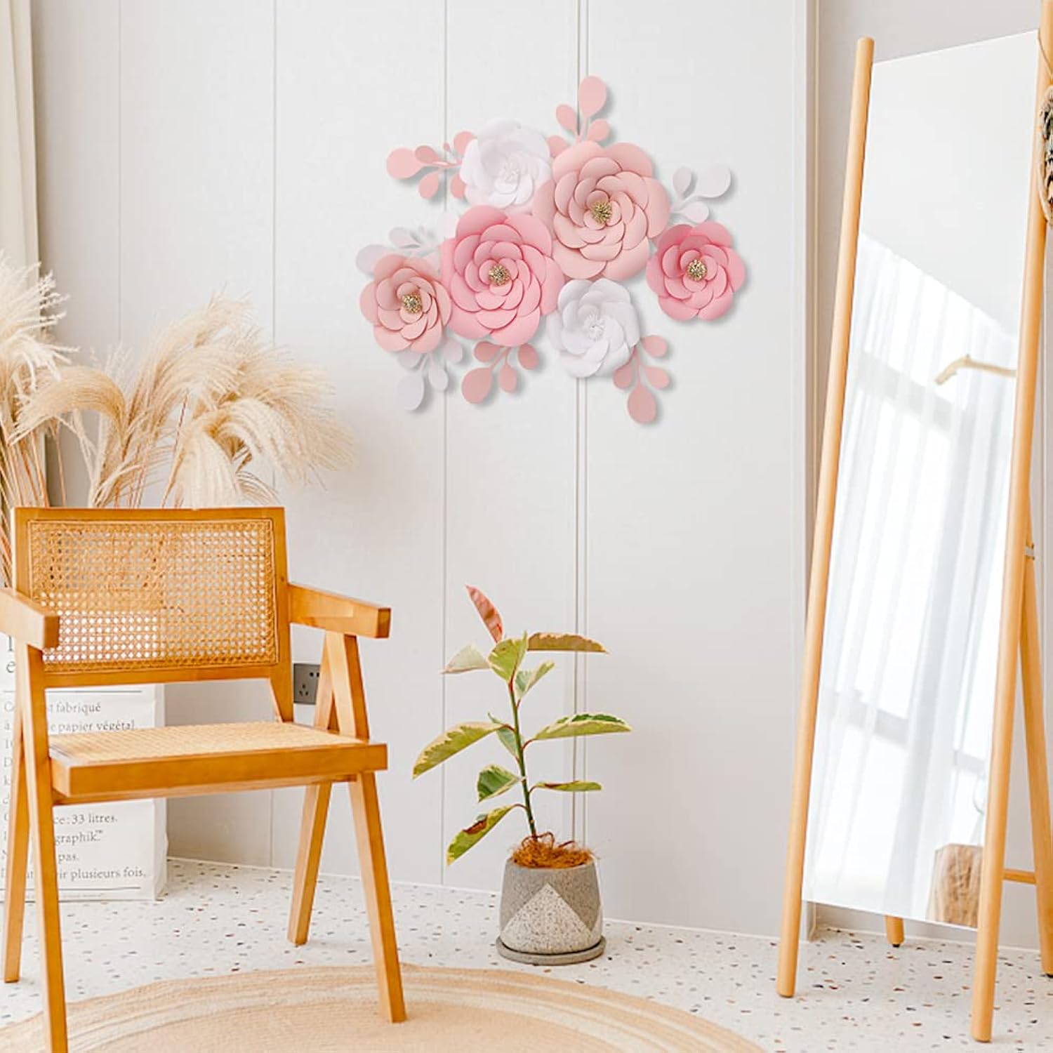 3D Paper Flower Decorations For Wall, 3D Artificial Flower For Wedding Centerpiece Bridal Shower Birthday Party Backdrop Nursery Wall Decor (Pink Paper Flower)