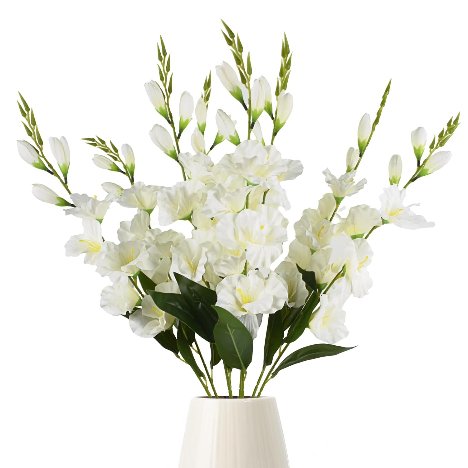 8Pcs Artificial Gladioli Flowers With Long Stem, 30.7In Artificial Orchid Plants Faux Silk Flowers For Wedding Bridal Bouquet Wreath Table Centerpiece Outdoor Décor (White)
