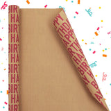 Minimal Raspberry Red Large Happy Birthday Repeating Script Wrapping Paper For Men Women Boys Girls Kids- 1 Mini Roll 17 X 10 Ft Per Roll 14.1 Sq.Ft.Ttl - Brown Recycled Kraft Gift Wrap For Baby Shower Daddy Men All Birthday Occasions
