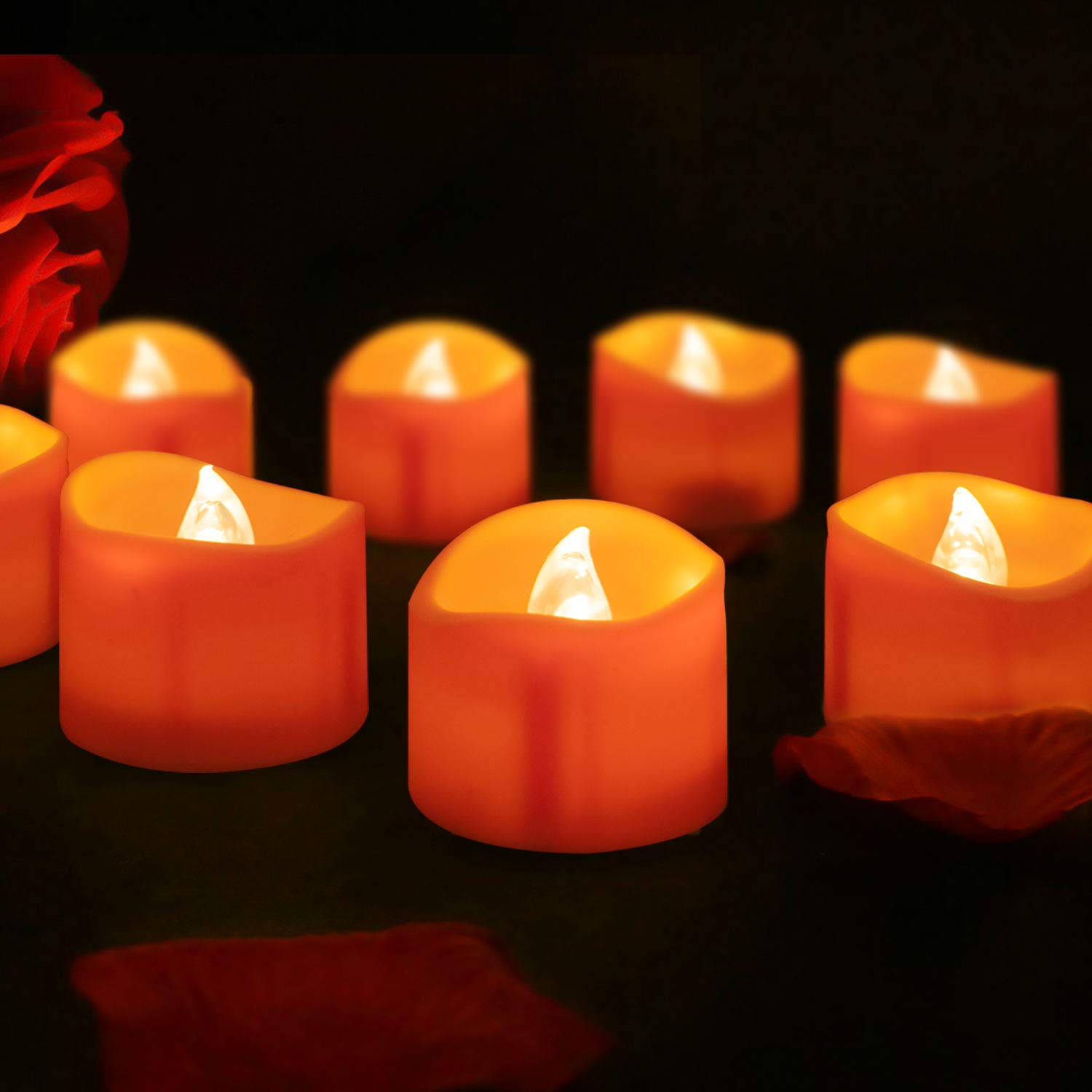 24 Pack Halloween Tea Lights, Realistic Orange Tea Candles, Battery Operated Flameless Tealights For Halloween, Fall Decorations