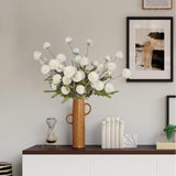 8 Pcs Long Stem Artificial Flowers Decoration, White Ivory Fake Pom Pom Kiku Flower, Mini Faux Chrysanthemums For Floral Arrangemengts, Small Silk Florals Decor, Tall Vase Flower Filler