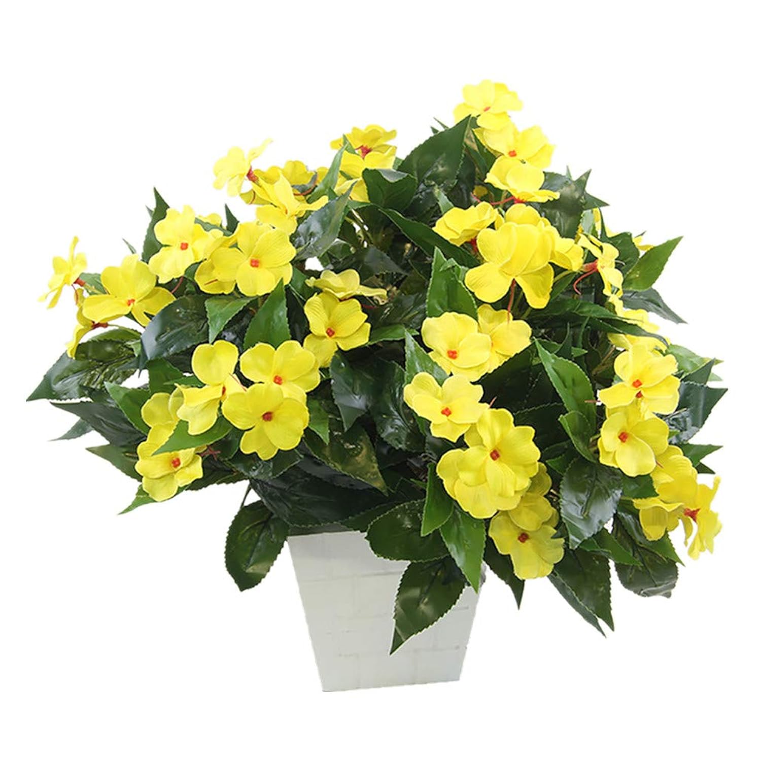 Mynse 2 Pieces Artificial Flower Impatiens For Balcony Garden Bonsai Decoration (Yellow)
