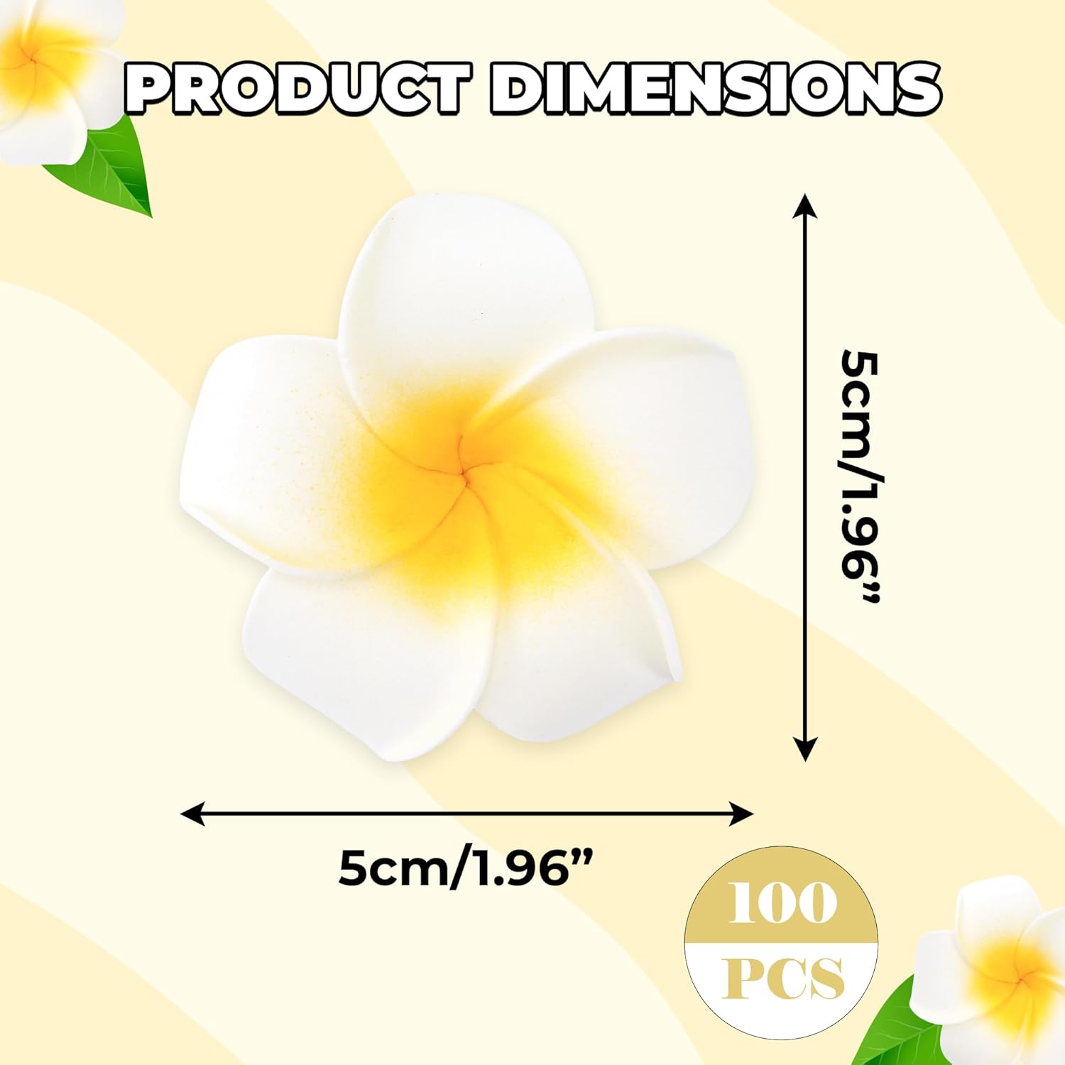 100Pcs 1.9'' White Hawaiian Plumeria Foam Flower Heads, Artificial Frangipani With Petal For Hair Clips, Lei Making Supplies, Hat Cap Ornament, Diy Floral Craft Decor, Spring Wedding Beach Party Home