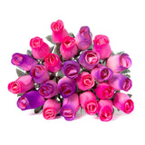 24 Wood Roses Hot Pink And Purple Rose Buds