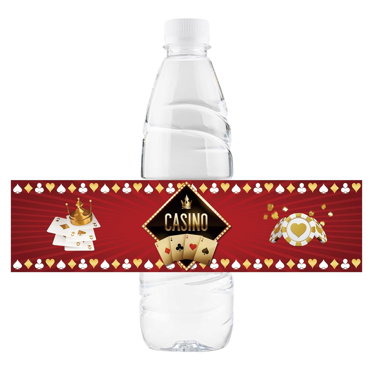32 Pcs Casino Night Party Water Bottle Labels, Poker Card Birthday Water Bottle Labels, Las Vegas Party Bottle Wrappers, Casino Game Themed Birthday Party Decorations - Red Glitter