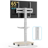 Mobile TV Stand with Power Outlets&Shelf, Floor Portable TV Stand with Wheels for 27-65Inch LCD LED OLED Flat/Curved Panel Screen, Swivel,Height