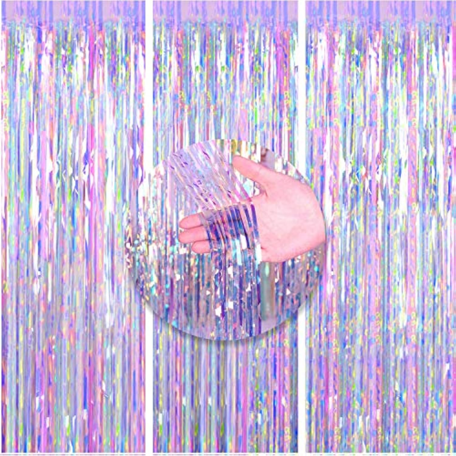 3 Packs Metallic Tinsel Fringe Curtains 3.3x6.6 Ft for Party Photo Booth Decor