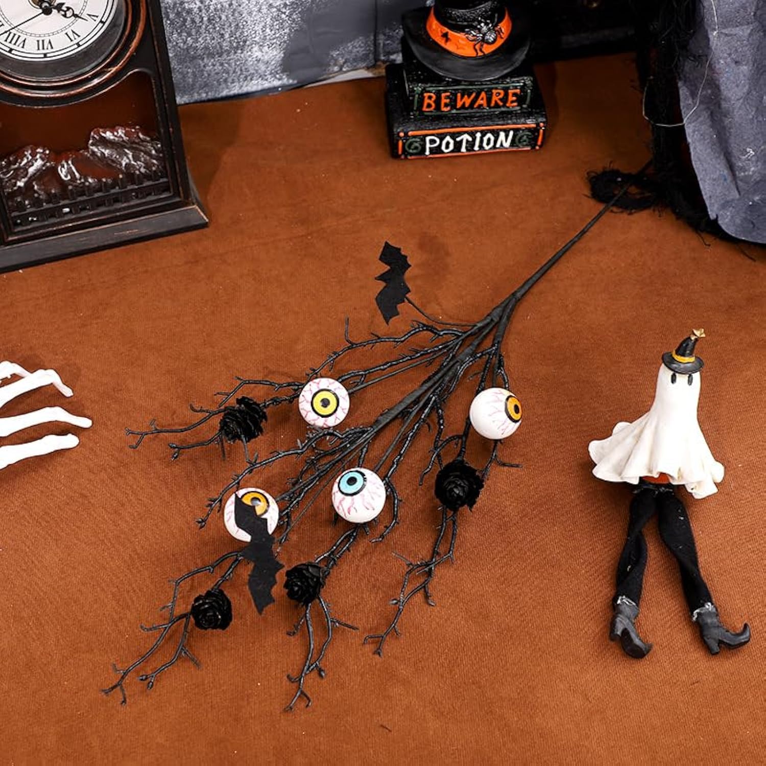 5 Pcs Halloween Branches Picks With Artificial Bloody Eyeball Black Gothic Faux Twigs Stems For Vases Halloween Home Indoor Decor Party Arrangements
